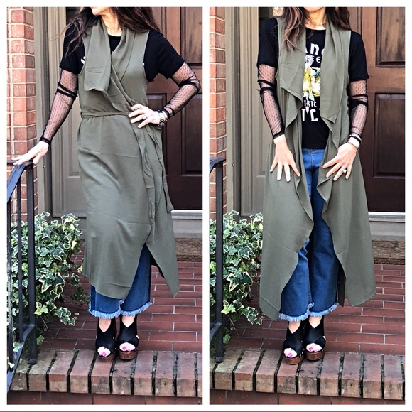 ✨LAST ONE ✨Olive sleeveless wrap duster - Picture 5 of 7
